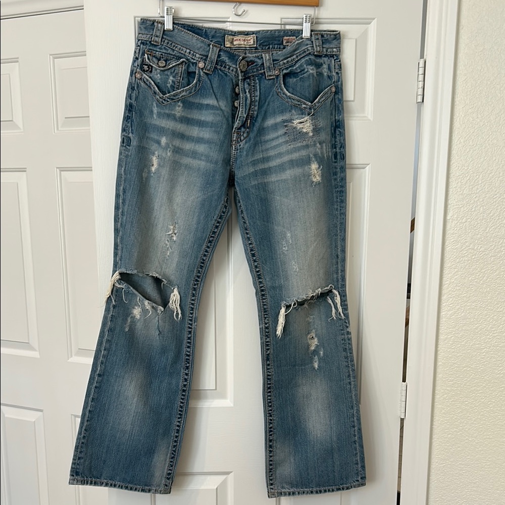 MEK Men's Relaxed Jeans - Distressed Blue